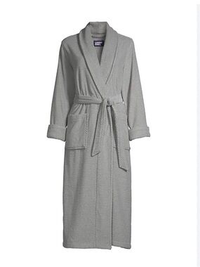 Lands' End Waffle-Knit Thick Terry Cloth Shawl Robe, Grey, Size L Petite (14-16)